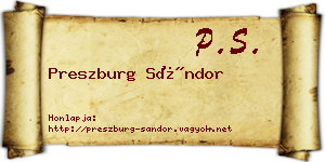 Preszburg Sándor névjegykártya